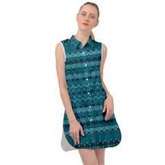 Boho Teal Pattern Sleeveless Shirt Dress by SpinnyChairDesigns