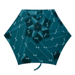 Teal Blue Stripes And Checks Mini Folding Umbrellas by SpinnyChairDesigns