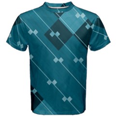 Teal Blue Stripes And Checks Men s Cotton Tee by SpinnyChairDesigns