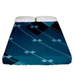 Teal Blue Stripes And Checks Fitted Sheet (queen Size) by SpinnyChairDesigns