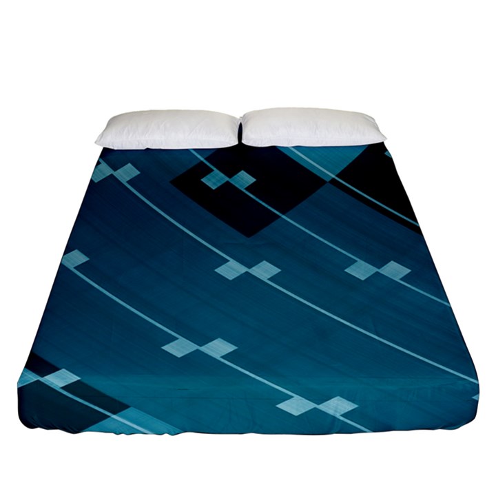 Teal Blue Stripes and Checks Fitted Sheet (Queen Size)