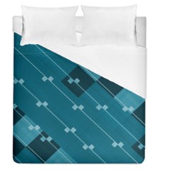 Teal Blue Stripes And Checks Duvet Cover (queen Size) by SpinnyChairDesigns