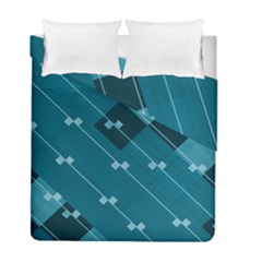 Teal Blue Stripes And Checks Duvet Cover Double Side (full/ Double Size) by SpinnyChairDesigns