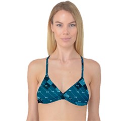 Teal Blue Stripes And Checks Reversible Tri Bikini Top by SpinnyChairDesigns