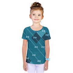 Teal Blue Stripes And Checks Kids  One Piece Tee