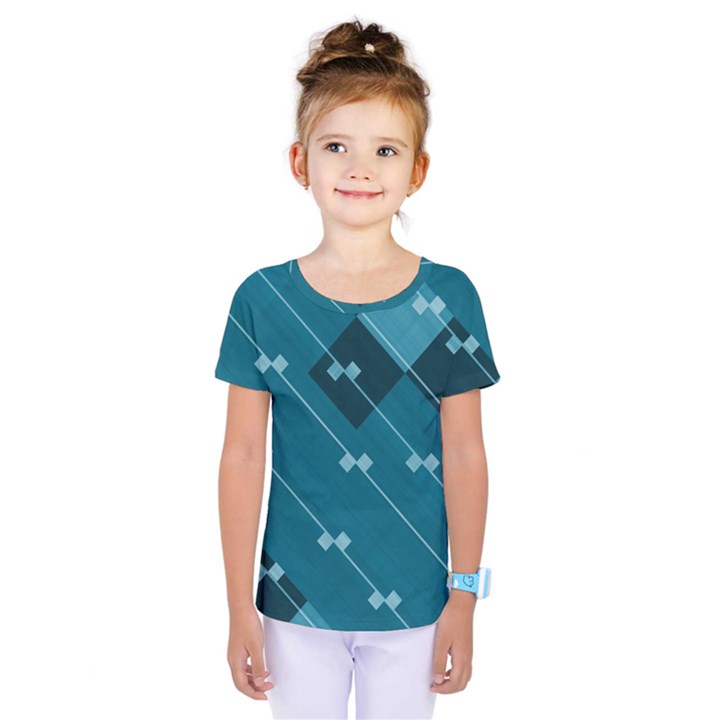 Teal Blue Stripes and Checks Kids  One Piece Tee