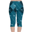 Teal Blue Stripes and Checks Velvet Capri Leggings  View2