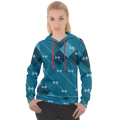 Teal Blue Stripes And Checks Women s Overhead Hoodie by SpinnyChairDesigns