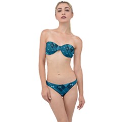 Teal Blue Stripes And Checks Classic Bandeau Bikini Set by SpinnyChairDesigns