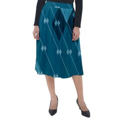 Teal Blue Stripes And Checks Classic Velour Midi Skirt  by SpinnyChairDesigns