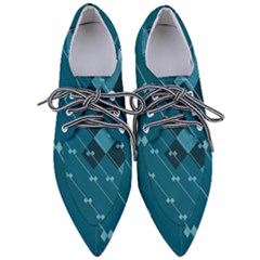 Teal Blue Stripes And Checks Pointed Oxford Shoes by SpinnyChairDesigns