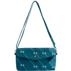 Teal Blue Stripes And Checks Removable Strap Clutch Bag by SpinnyChairDesigns