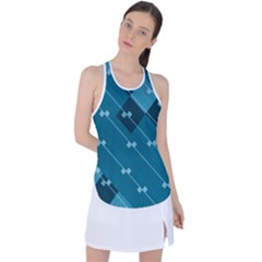 Teal Blue Stripes And Checks Racer Back Mesh Tank Top by SpinnyChairDesigns