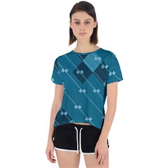 Teal Blue Stripes And Checks Open Back Sport Tee