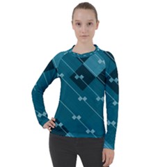 Teal Blue Stripes And Checks Women s Pique Long Sleeve Tee