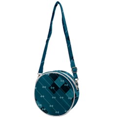 Teal Blue Stripes And Checks Crossbody Circle Bag by SpinnyChairDesigns