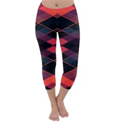 Pink Orange Black Diamond Pattern Capri Winter Leggings  by SpinnyChairDesigns