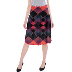 Pink Orange Black Diamond Pattern Midi Beach Skirt by SpinnyChairDesigns