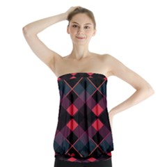 Pink Orange Black Diamond Pattern Strapless Top by SpinnyChairDesigns