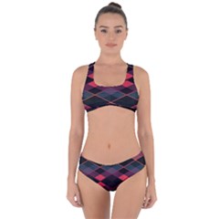 Pink Orange Black Diamond Pattern Criss Cross Bikini Set by SpinnyChairDesigns