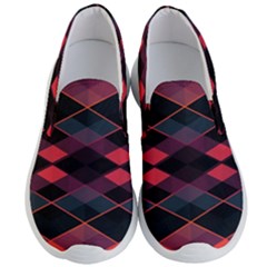 Pink Orange Black Diamond Pattern Men s Lightweight Slip Ons by SpinnyChairDesigns