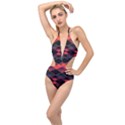 Pink Orange Black Diamond Pattern Plunging Cut Out Swimsuit View1