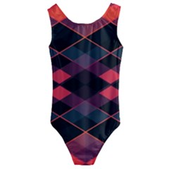 Pink Orange Black Diamond Pattern Kids  Cut-out Back One Piece Swimsuit by SpinnyChairDesigns