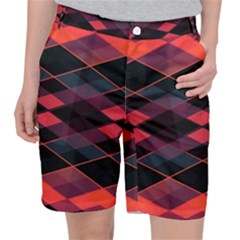 Pink Orange Black Diamond Pattern Pocket Shorts by SpinnyChairDesigns