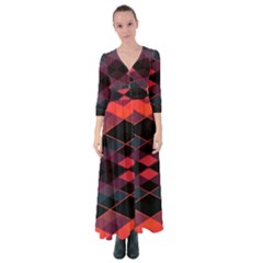 Pink Orange Black Diamond Pattern Button Up Maxi Dress by SpinnyChairDesigns