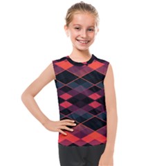 Pink Orange Black Diamond Pattern Kids  Mesh Tank Top by SpinnyChairDesigns