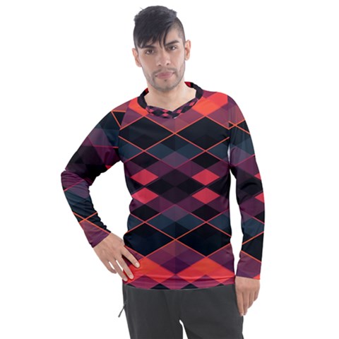 Pink Orange Black Diamond Pattern Men s Pique Long Sleeve Tee by SpinnyChairDesigns