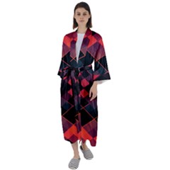 Pink Orange Black Diamond Pattern Maxi Satin Kimono