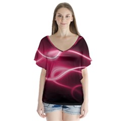 Neon Pink Glow V-neck Flutter Sleeve Top by SpinnyChairDesigns