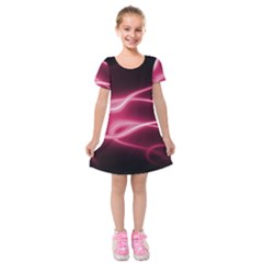 Neon Pink Glow Kids  Short Sleeve Velvet Dress by SpinnyChairDesigns