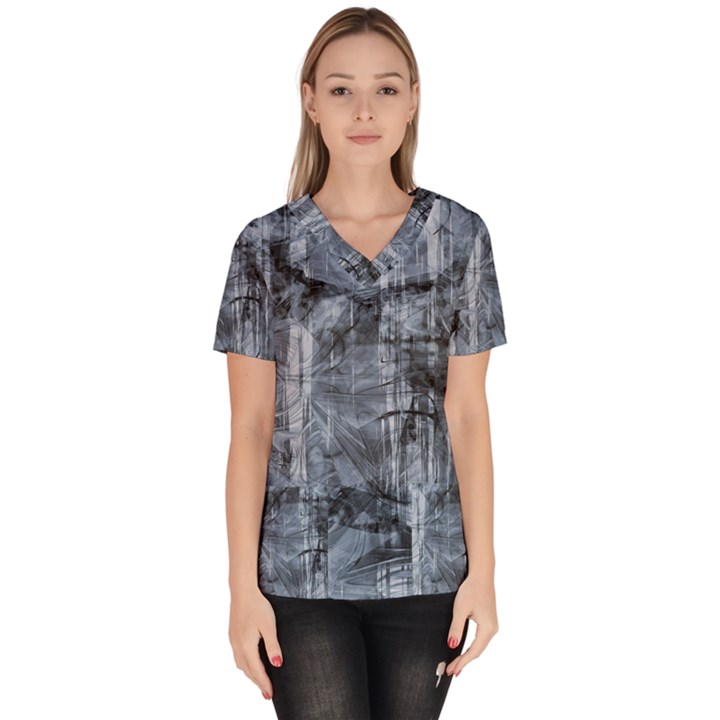 Faded Blue Texture Women s V-Neck Scrub Top