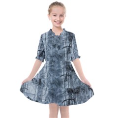 Faded Blue Texture Kids  All Frills Chiffon Dress by SpinnyChairDesigns