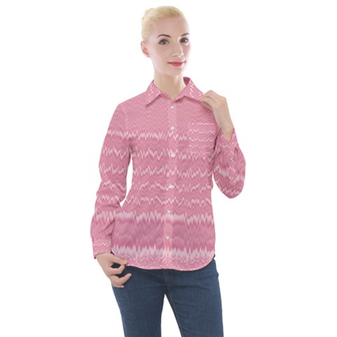 Boho Pink Stripes Women s Long Sleeve Pocket Shirt by SpinnyChairDesigns