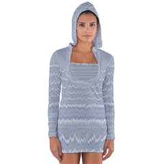 Boho Faded Blue Stripes Long Sleeve Hooded T-shirt by SpinnyChairDesigns