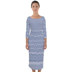 Boho Faded Blue Stripes Quarter Sleeve Midi Bodycon Dress by SpinnyChairDesigns