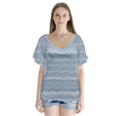 Boho Faded Blue Stripes V-neck Flutter Sleeve Top by SpinnyChairDesigns