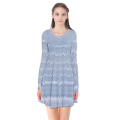 Boho Faded Blue Stripes Long Sleeve V-neck Flare Dress by SpinnyChairDesigns