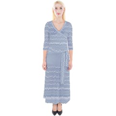 Boho Faded Blue Stripes Quarter Sleeve Wrap Maxi Dress by SpinnyChairDesigns