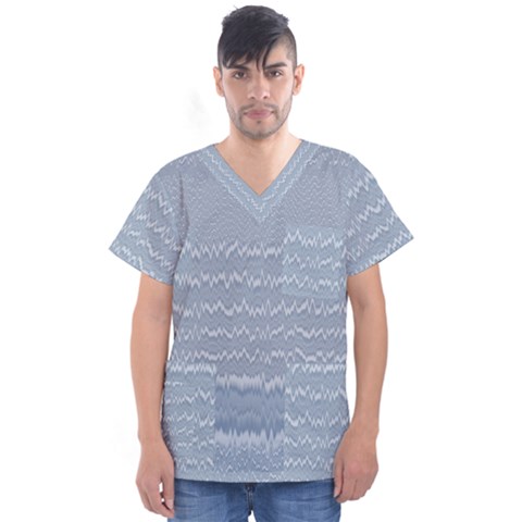 Boho Faded Blue Stripes Men s V-neck Scrub Top by SpinnyChairDesigns