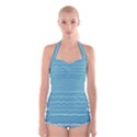 Boho Teal Stripes Boyleg Halter Swimsuit  View1