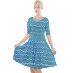 Boho Teal Stripes Quarter Sleeve A-line Dress by SpinnyChairDesigns