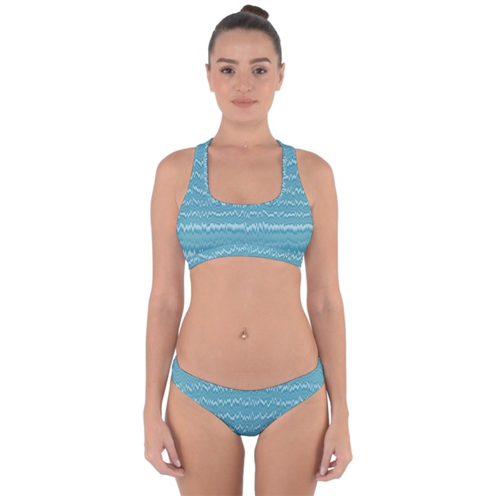 Boho Teal Stripes Cross Back Hipster Bikini Set