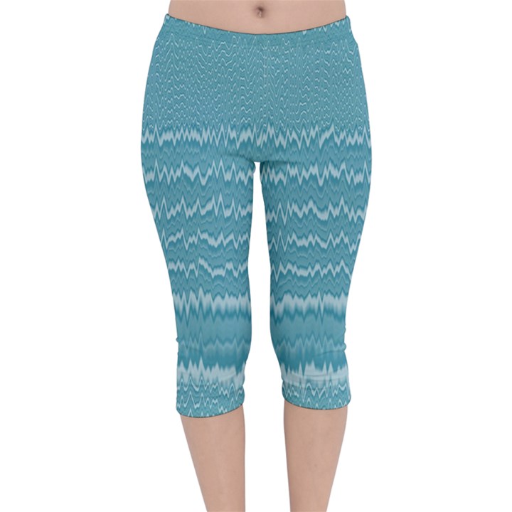 Boho Teal Stripes Velvet Capri Leggings 