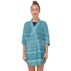 Boho Teal Stripes Half Sleeve Chiffon Kimono by SpinnyChairDesigns