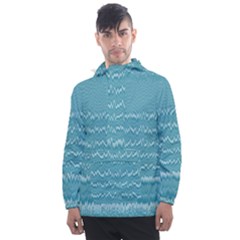 Boho Teal Stripes Men s Front Pocket Pullover Windbreaker by SpinnyChairDesigns