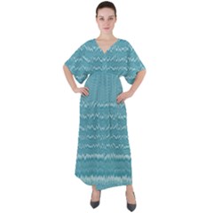 Boho Teal Stripes V-neck Boho Style Maxi Dress by SpinnyChairDesigns